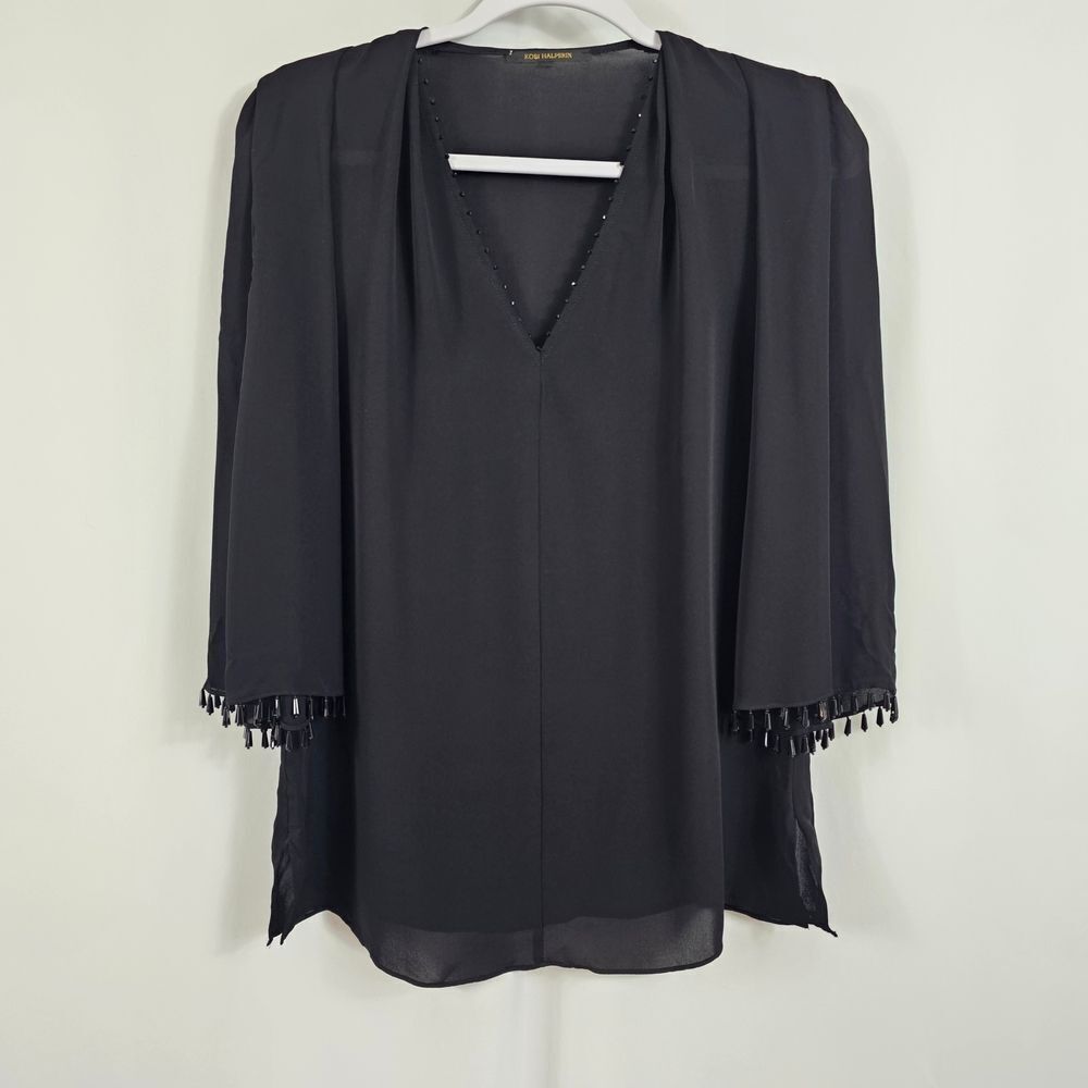 Kobi Halperin V neck Silk Blouse in Black - Size S